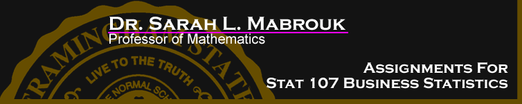 Sarah L. Mabrouk's Assignments for STAT 107 Business Statistics.  Left-click to go to the home page.