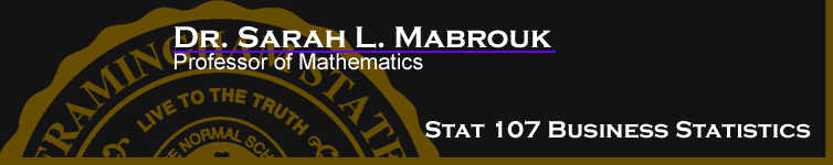 Sarah L. Mabrouk's STAT 107 Business Statistics.  Left-click to go to the home page.